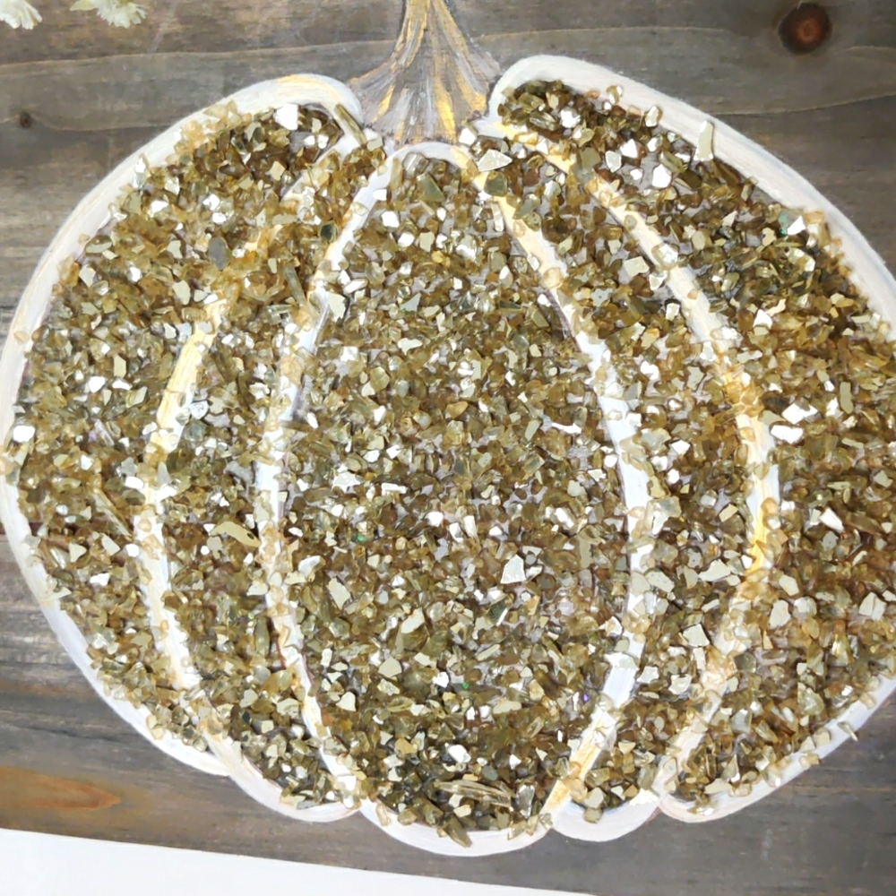 Handmade Fall Decor Crystal Pumpkin Wood Sign - Picture 3 of 4